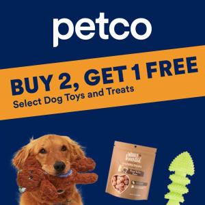 Buy 2, Get 1 Free Select Dog Toys & Treats
